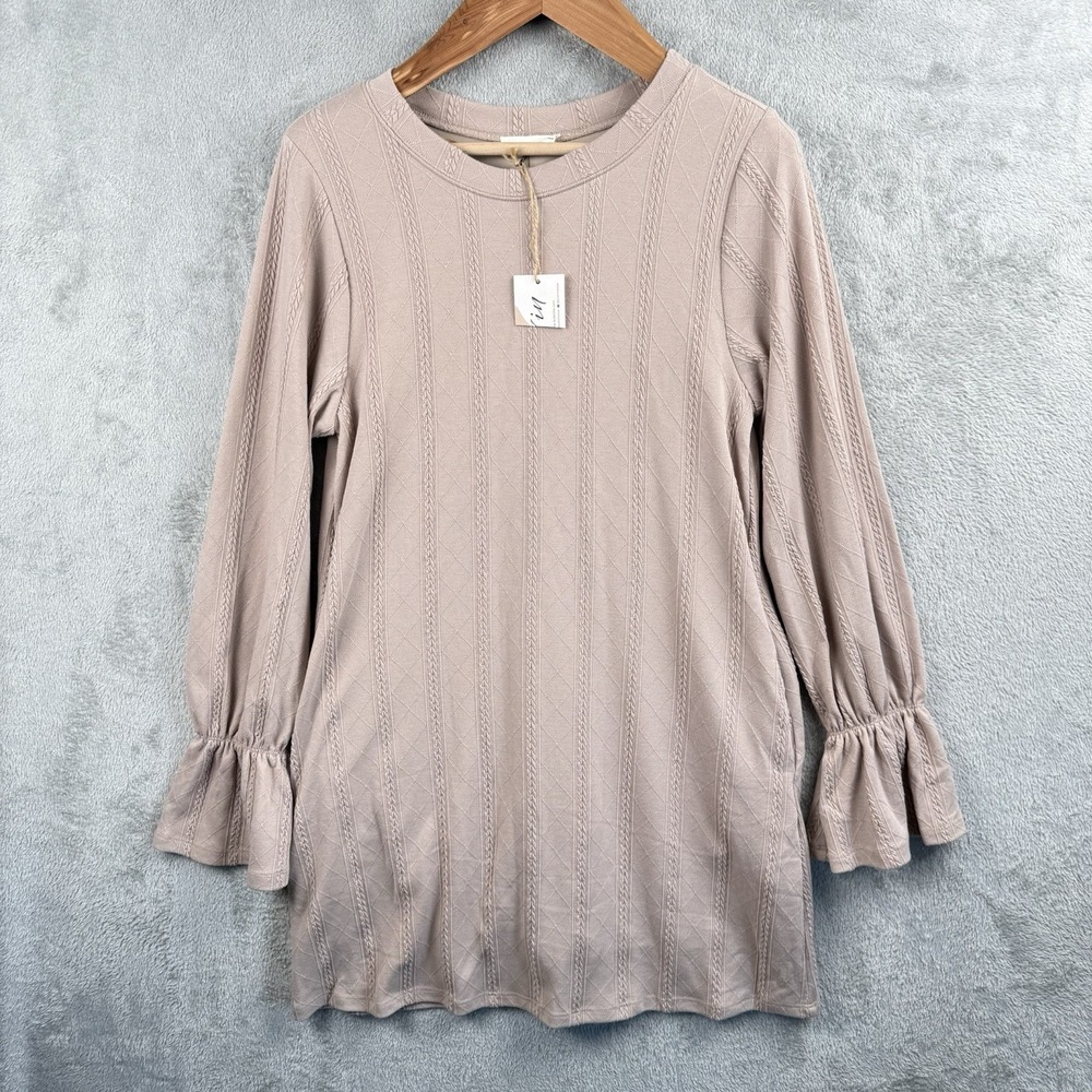 New In Sweater Dress Womens M Beige Knit L/S Poet Sleeves Lined Romantic NWT
